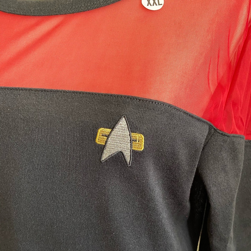 NWOT Star Trek Sheer Yoke Red Long Sleeve Sweater - Picture 5 of 13